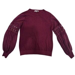 Siani Milano Burgundy Statement Sleeve Crochet Lace Swiss Dot Sweater Medium